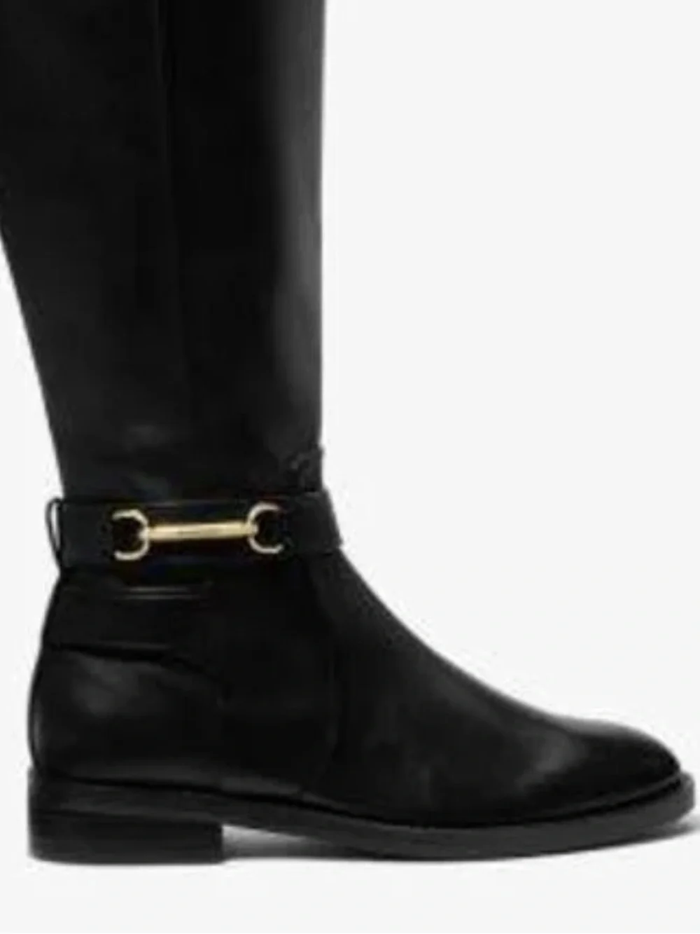 Michael Kors Black Leather Over-The-Knee Riding Boots with Gold Bit